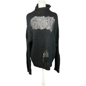 ASTR the Label Sweater Womens Medium Black Open Knit Mesh Turtleneck Wool Blend